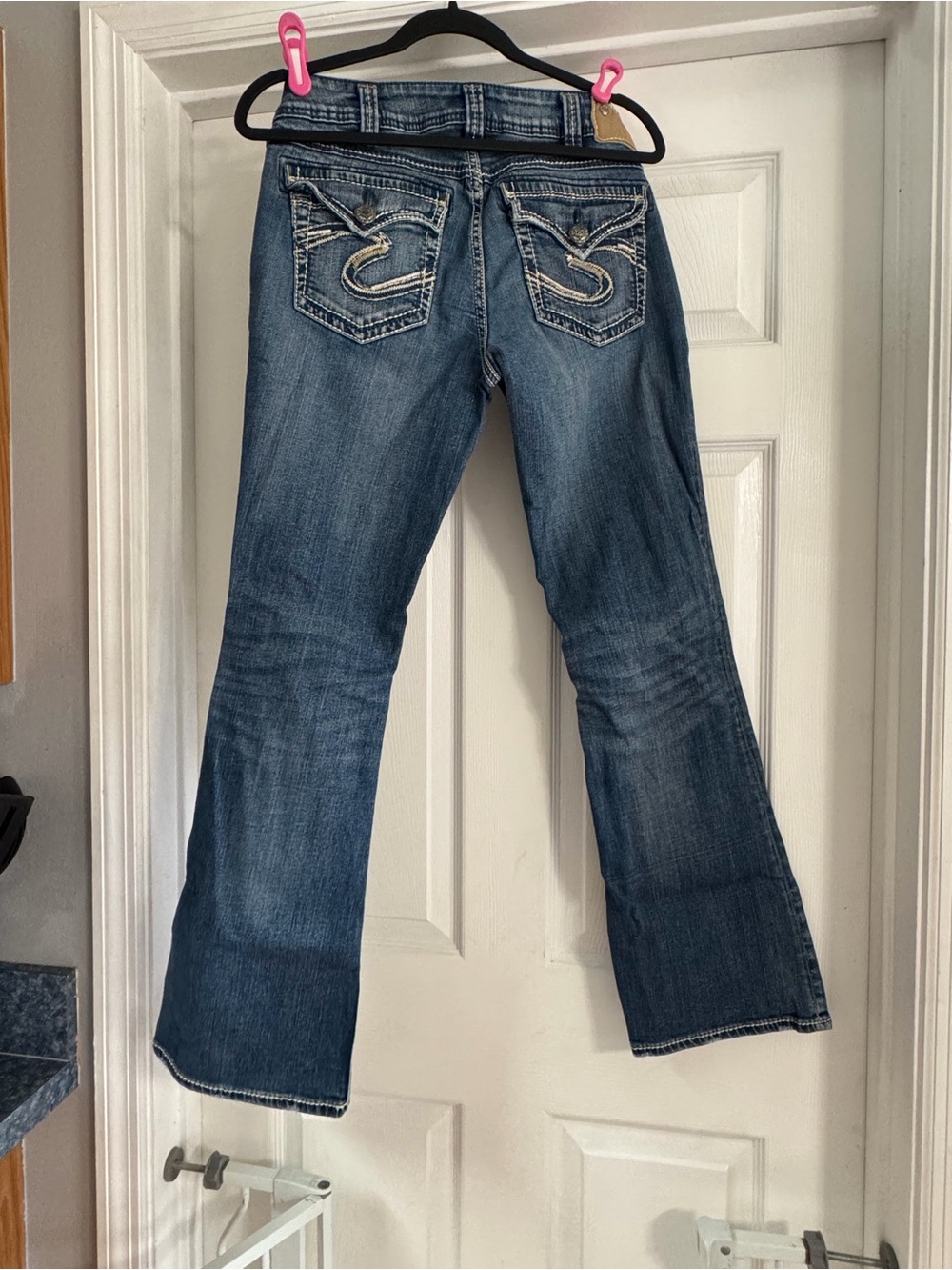 Womens silver Blue Denim Bootcut Jeans with Embroidered Back Pockets